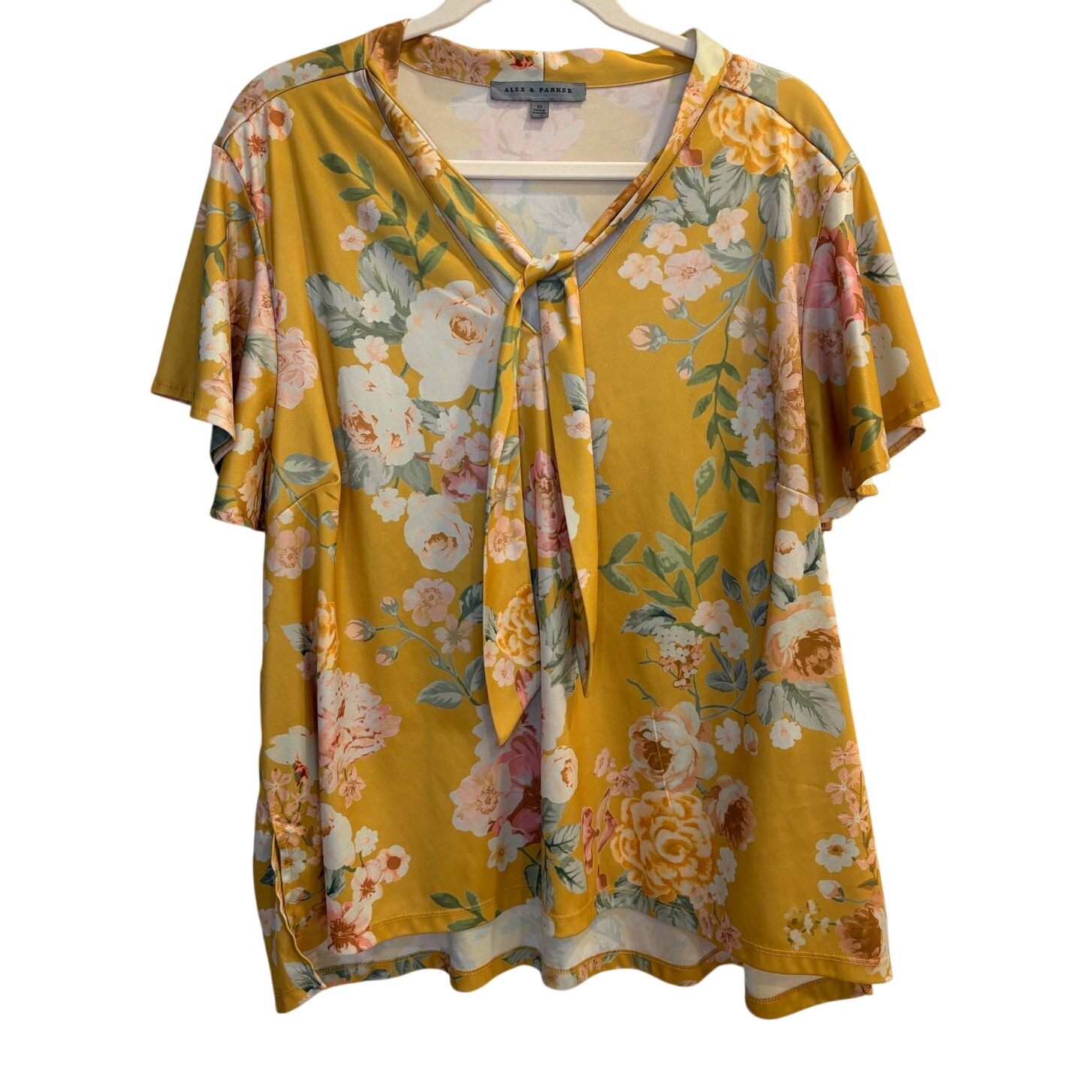 Alex & Parker 3x Plus Yellow Floral Bohemian Boho Blouse